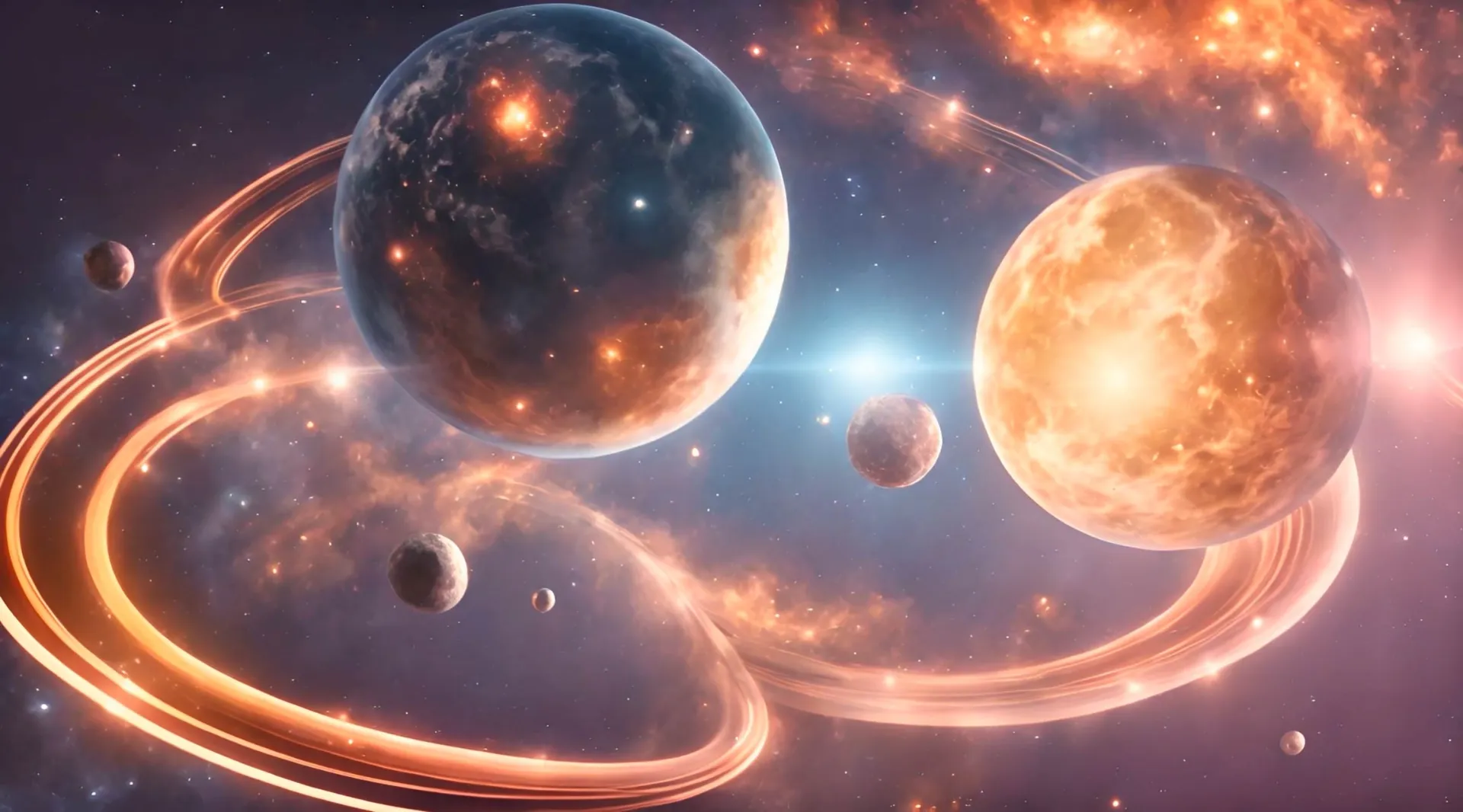 Planets with Luminous Rings Backdrop Video